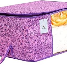 Kuber Industries Exclusive Metalic Flower Design Non Woven Underbed Storage Bag, Storage Organiser, Blanket Cover (Pink & Purple) - CTGTC034554-25