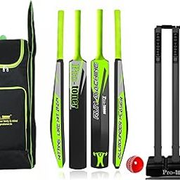 Protoner Cricket Set with Kit Bag, Full Size Bat, 3 Stumps Set and Ball, Black and Green (for Age 12+)-0