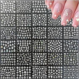 MAYCREATE® 30 Sheets Aurora Nail Art Stickers Decals, Holographic Moon Star Nail Art Stickers Decals Self-Adhesive Nail Decals Art Design for DIY Acrylic Nails Decoration Accessories for Women Girls-41