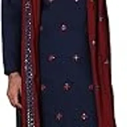 jompers Men's Embroidered Silk Blend Kurta Salwar and Dupatta Set for Men-picture-31
