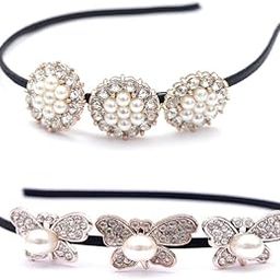 Crystal Rhinestone Non Slip Shiny Party Wedding Collection Sparkling Tiara Accessories Rhinestone Metal Headband Hair Band Crown Hair Accessory for Girls and Women Pack of 2-picture-42