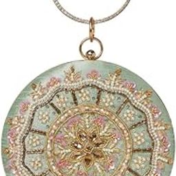 QAIDAFASHIONWomen's Pretty Mint Green Round Adorning Clutch-picture-50