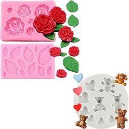Skytail 3pc Silicone Valentine's Day Fondant Molds Rose Leaf & Heart Teddy Bear for Candle Making Wax Melts Home Decor Candles Resin Casting Crafts Moulds Handmade Couple Gift DIY Soap Decor Tools-image-77