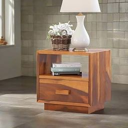 Modern Wooden Nightstand with Drawer and Open Storage Shelf – Honey Brown Bedside Table for Bedroom or Living Room-image-57