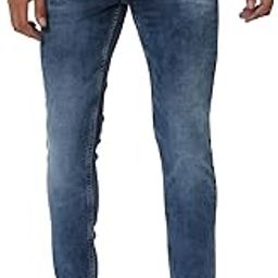 Men's Mid Blue Skinny Fit Stretch Jeans-image-2