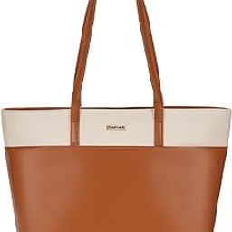 Women Colorblocked Tote Bag | Top Zip Closure, Spacious Interior with Zip and Slip Pockets, Comfortable Shoulder Strap | Stylish Everyday Tote | Tote Bag for Casual Carry, Tan-38