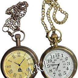 Vintage Style Pocket Watch with Long Chain, Metal Case, Antique Indian Design Set of 2-image-28