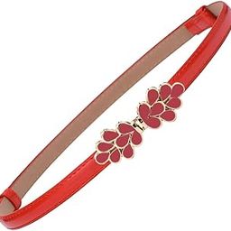 Women's Decorative Thin Belt flower shape Metal Buckle 22-36 Waist Belt Dress Accessories(Red)-image-12