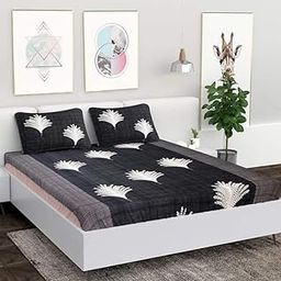 NEW TOWN Premium Cotton Elastic Fitted Bedsheets with 2 King Size Pillow Covers Double Bed with All Around Elastic Supersoft Size - 72 King Sizex78+10 inches Grey White Oval Pattren 200 tc - 220 tc 17-image-17