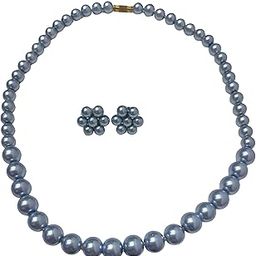 UNIQUE TRADES | Light Blue Pearl Necklace and Earrings Set, Traditional Fashion Jewellery, 45 cm Chain Length-image-39