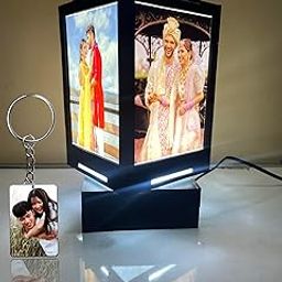 SOLUCKY Rotating Personalized Photo Lamp with 5 Sides & Free Photo Keychain | Wooden Body | Customizable with Photos | Sublimation Print | Unique Gift for Birthday, Anniversary & Special Occasions-16