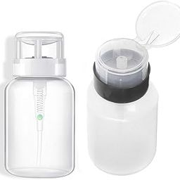 AKOAK Pack of 2 Push Down Empty Lockable Pump Dispenser Bottle for Nail Polish and Makeup Remover,200ml(6.8oz),Black and White Top Cap-image-21