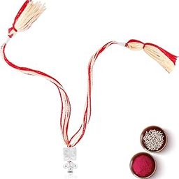 925 Sterling Silver Charm With Gungru Rakhi For Bhabhi (Lumba) Orange Cotton Thread | Rakshabandhan Rakhi With Greeting Card & Roli Chawal and Certificate of Authenticity 925 Silver-49