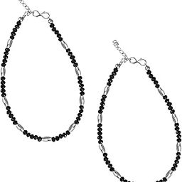 Anklets for women Silver anklets evil eye anklet black blue beads payal for girls Traditional Simple ethnic Foot 2 Leg Chain Ghungroo combo ladies bridal pajeb Payjeb Painjan Pattilu -56-image-64