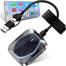 Carplay Wireless Adapter for iPhone,RGB Light Mini Size Bluetooth 5.3 WiFi 5.8 GHz,Plug and Play Convert Wired to Apple Carplay Wireless Adapter,Connect Stable No Delay Lag(USB-A/Type-C Port) 03BB-9