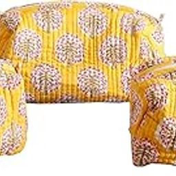Block Printed Unisex Quilted Travel Organizer Kit Waterproof Cosmetic Bags 3 Piece Set Toiletry Bag-image-49