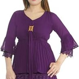 Women's Georgette Regular Fit Round Neck Solid Casual Wear Top (Purple) (S)-image-11