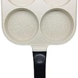 VDNSI 4 Hole Non Stick Egg Frying pan,Multi-Purpose Frying pan for Omelet uttapam,idli Burger Poached Egg Kitchen Breakfast(1pcs) (White)-image-63