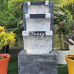 Classy Home Creation Decorative 3-Tier Stone Waterfall Fountainwith LED Light 3.5 Feet, Indoor/Outdoor Home Decor Living Room Garden Office Water Feature, Grey Fiber Floor Standing Fountain-image-10