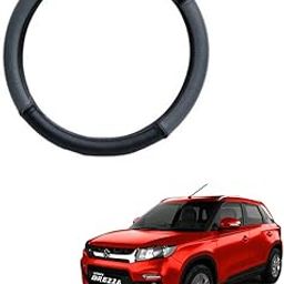 RKPSP Grey/Black Steering Leather Luxury Super Fiber Non-Slip Steering Wheel Cover for Brezza-image-46