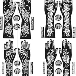 Heena Mehndi Sticker for Hands and Feet - set of 4 Henna Design Stickers for Women, Girls, Temporary Tattoo Mehendi Stencils for Festivals, Weddings, Parties - DIY Reusable Mehndi Art (sku_1)-43
