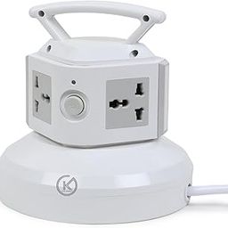 klick Gadgets Power Strip Tower Extension Boards with Universal Sockets Retractable Cord Charging Station | 2 mtr Extension Cord Safety Shutter-4 Universal Sockets for Home & Office-78