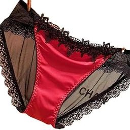 Women's Silk Thong Panty with Lace Detail, Turquoise and Black, Large (in, Alpha, L, Regular, Red)-image-77