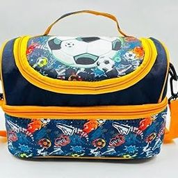 Ji and Ja Polyester Multi Compartment Dual Slot Lunch Bag Double Insulated Tiffin Lunch Bag with Multi Zipper Pockets for School (Football), 7 Liters-32
