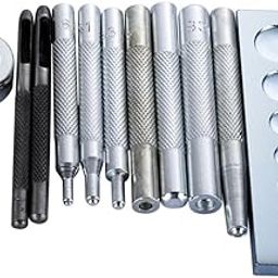 Generic 11pcs/set DIY Leather Tool Die Punch Hole Snap Rivet Button Setter Base Kit Leather Craft Sewing Tool Hole Punches Metal-image-6