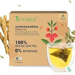 Teabox Ashwagandha Green Tea 25 Teabags | Ayurvedic Blend of Premium Green Tea and Natural Ashwagandha | Silken Pyramid Teabags-image-77