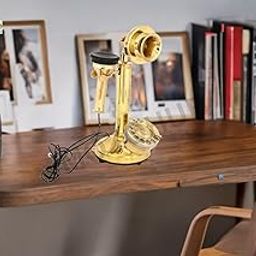 MOZO HUB Vintage Table Brass Retro Telephone Round Hand Carved Old Rotary Dial Antique Landline Telephone-15