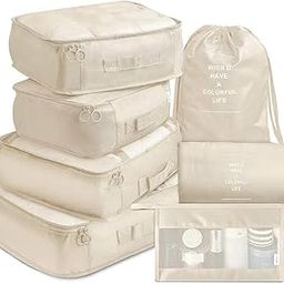 VARENYYA 7 Set Travel Organizer Bag/Packing Cubes/Bags for Luggage/Suitcases/Travel Accessories/Compression Storage Shoe Bag/Clothing Underwear for Man & Womenl Nylon (Beige)-image-3