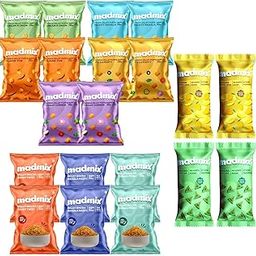 Madmix All Snack Mix | Ultimate Snacking Combo | No preservatives, Baked, Gluten-Free, Vegan and Healthy Snacks | Grab-n-Go Snack Mix | Millet Puffs X 10 | Baked Bhujia X 6 | Paan and Mango Flavoured Raisins X 4-45