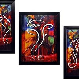 Indianara 3 PC Set of Ganesha Paintings (1088) Without Glass 5.2 X 12.5, 9.5 X 12.5, 5.2 X 12.5 inch(multicolor1088)-image-43
