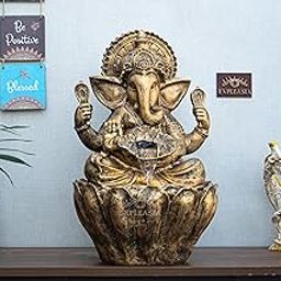 EXPLEASIA Table Top Lotus Ganesha Water Fountain for Home, Ganesha Water Fountain Indoor Home décor, Lord Ganesha Water Fountain, Water Fountain for Home vastu (Antique Golden)-image-49