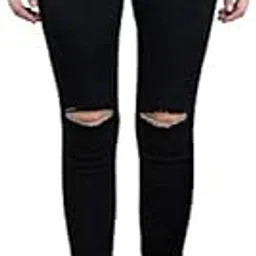 mm-21 Single Button Knitted Denim Skinny Fit Knee Cut Jeans for Women-picture-9