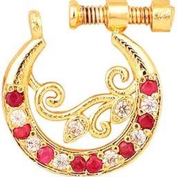 Women Nose pin/Nath Nose Ring Traditional Jewellery-Red-White Gold Nose Pin-image-90