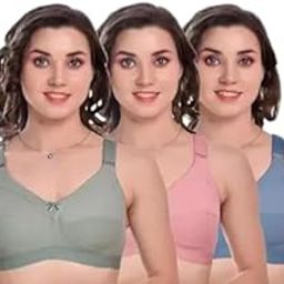 Cotton Fabric Non Paded Multicolor Bra Very Soft metarials, Beutiful Design,Pack of 3 Combo.-image-15