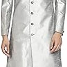 LIBAS Solid Printed Sherwani Set | Festive Design Embroidered shiny silk | Mandarian Collar | Ethnic Wear Self Design For Men (Grey)-image-49