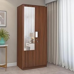 Nilkamal Joyce 2 Door with Mirror Engineered Wood Wardrobe | 1 Hanging Rod, 3 Shelves in Almirah | Walnut-16