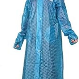 Green Women's Dotted Print Ladies Raincoat with Side Pocket, One-Piece Light Weight Raincoat (Medium)-picture-3