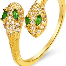Stainless Steel Stone-Studded Twin Snake Ring with Green & White Stones – Adjustable Fashion Jewelry for Women and Girls-26