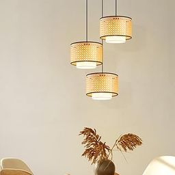 AKWAY Bamboo Hanging lamp for Living Room | Rattan Hanging lamp for Drawing Room | Cane Pendant Light for Home Decoration (9" Dia x 7" H) (Bulb not Included)(3 Unit) - Erish-image-12