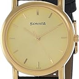 sonata Quartz Analog Champagne Dial Leather Strap Watch for Men-NS7987YL01W/NT7987YL01W-picture-42