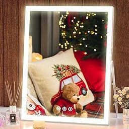 HOMIYO Lighted Makeup Mirror,10"X12"Hollywood Vanity Mirror with Lights,3 Color Lights,Lighted Up Mirror for Makeup Desk,Bedroom,Dressing Room,360°Rotation,Touch Control(White)-13