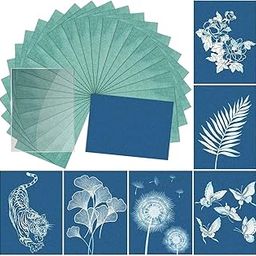HASTHIP® 24 Sheets Sun Sensitive Watercolor Paper A5 Cyanotype Papers with Acrylic Panel, High Sensitive Sun Paper White Solar Activated Nature Sun Printing Paper for Kids Adults Crafts DIY Project-picture-26