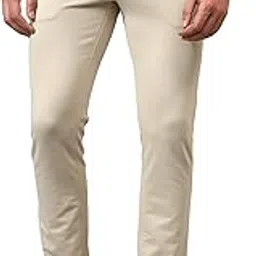 cantabil Men Beige Solid Non Pleated Regular Fit Mid Rise Casual Trousers for Men | Casual Pants for Men | Casual Wear Regular Fit Trousers for Men (MTRC00140_Beige_32)-picture-2