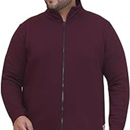 Plus Size Men Mock Collar Solid Fleece Wine Front-Open Sweatshirt (JPSWT75216_Wine)-image-1