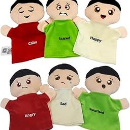 Elfactory Pack of 3 Feelings Emotion Hand Puppets for Kids with 6 Core Emotions, with Moveable Arms, Soft Plush Hand Puppets for Toddlers, Early Education Toys, Social Emotional Learning Activities.-16