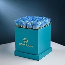 FlowerAura Fresh Live Flower Bouquet of 16 Ice Blue White Roses Flowers For Birthday Gift, Anniversary Gift, Wedding Gift, Congratulations Gift & Gift For Special Occasions (Same Day Delivery)-image-9
